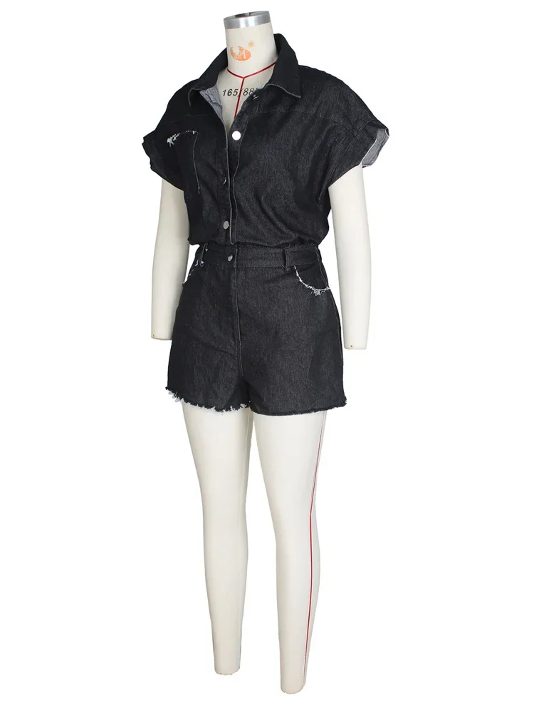 Wmstar Women Denim Jumpsuit  Casual Solid  Fashion Button Stretch Shorts Streetwear Playsuits Romper Wholesale Dropshipping 2024