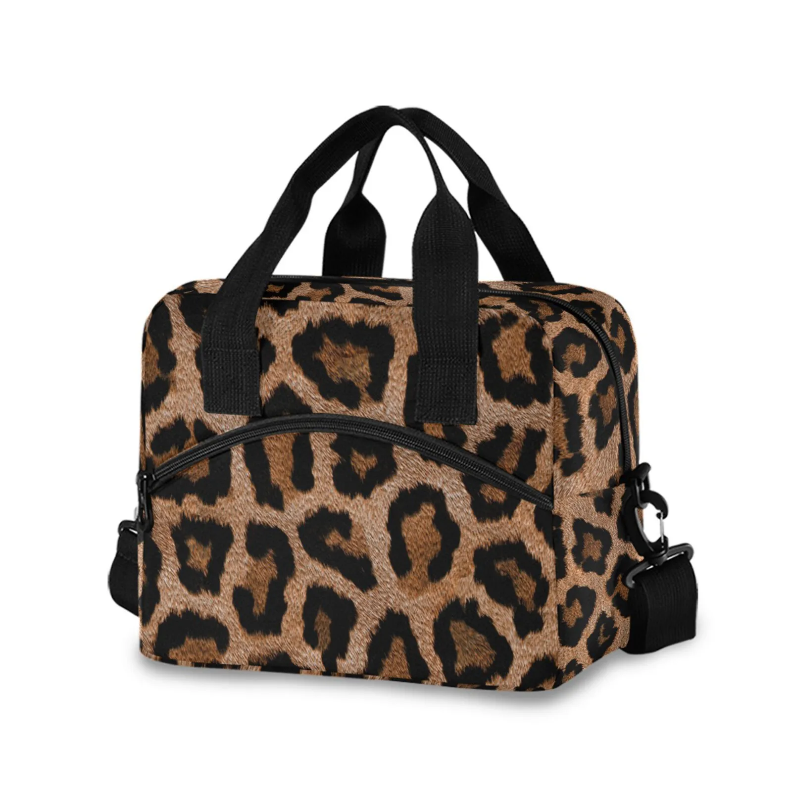 

Fashion Leopard Print Cooler Bag For Women Portable Insulated Lunch Bag Fresh Keeping Box Large Food Tote Bag Storage Handbag