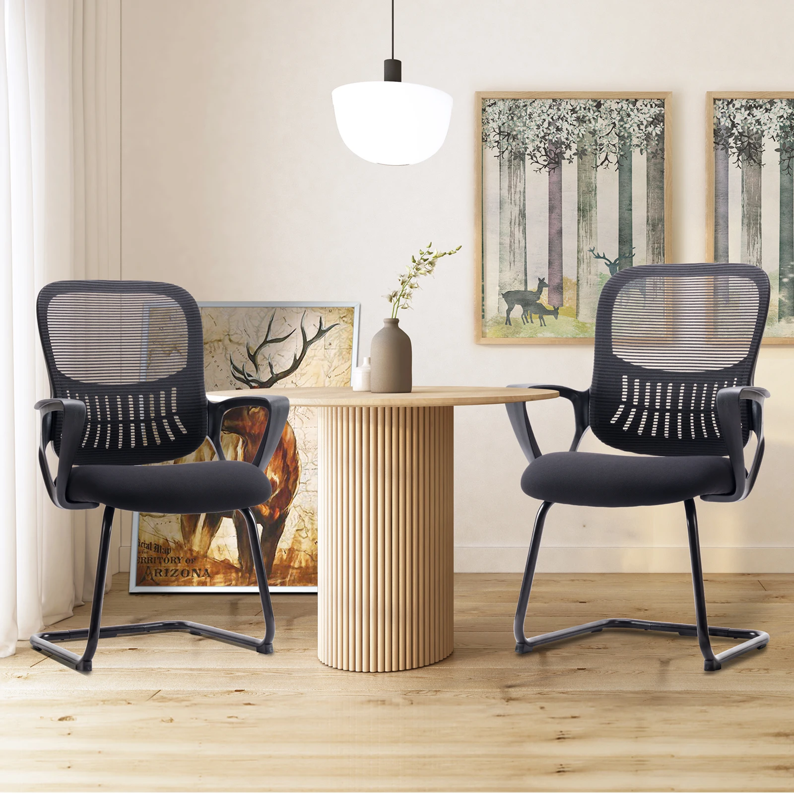 JHK Ergonomic Office Chair No Wheels with Comfy Armrest and Mesh Lumbar Support Back Basket Design for Guest Reception 3