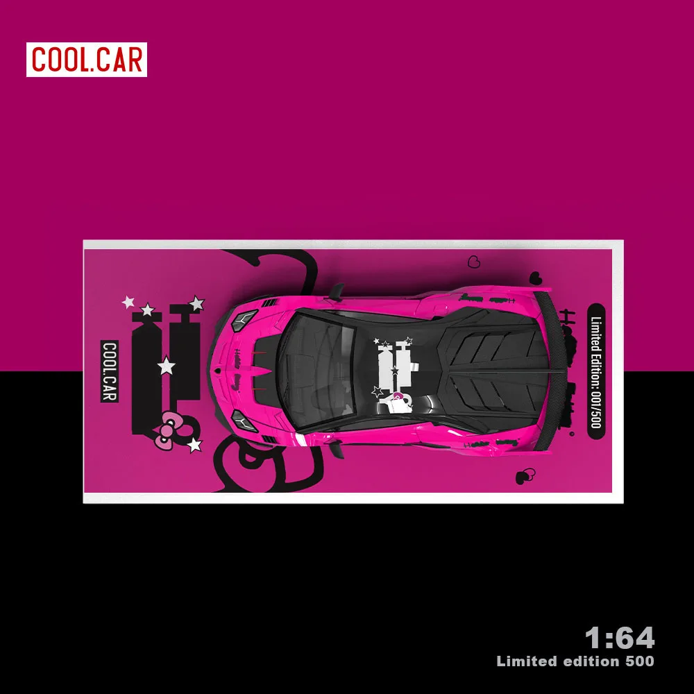 [Kitty p Car w f] Cool Car 1:64 GTEVO Pink Cat Painting Simulation Alloy Car Model for Collection&Display&Gift 