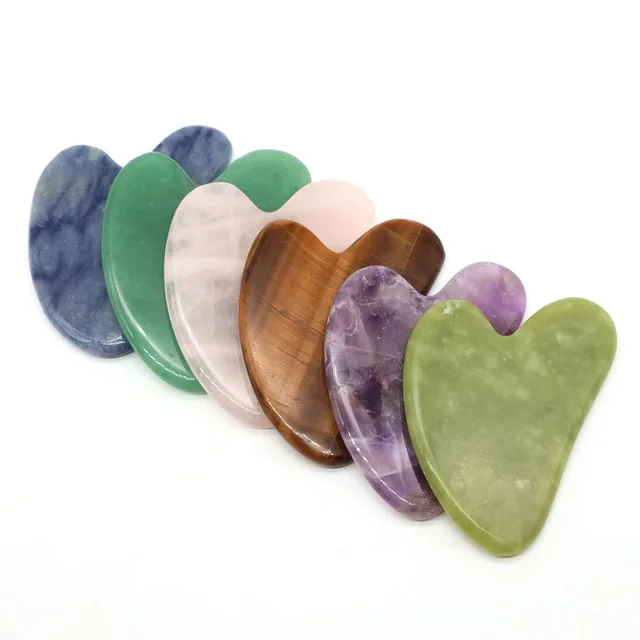 Gua Sha de piedra natural para masaje facial: Cuarzo, Amatista y Jade | Emoape
