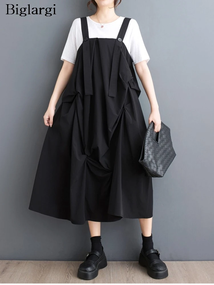 

Oversized Summer Sleeveless Slip Dress Women Loose Casual Fashion Irregular Pleated Ladies Dresses Ruffle Woman A-Line Dress