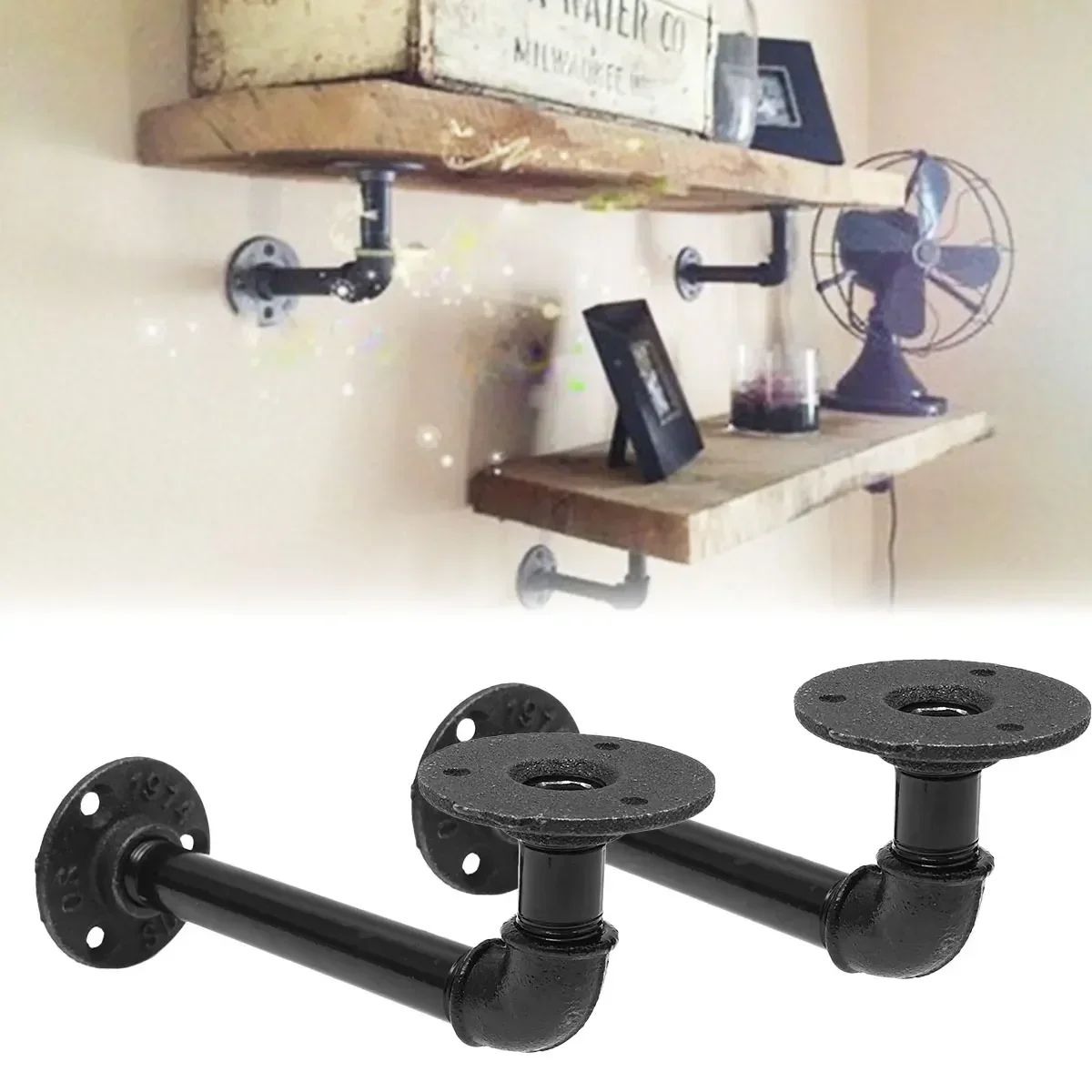 

Bracket Wall Floating Shelf Vintage Retro Black Iron Industrial Pipe Shelf Bracket Holder Home Decor Storage Holder 1pcs