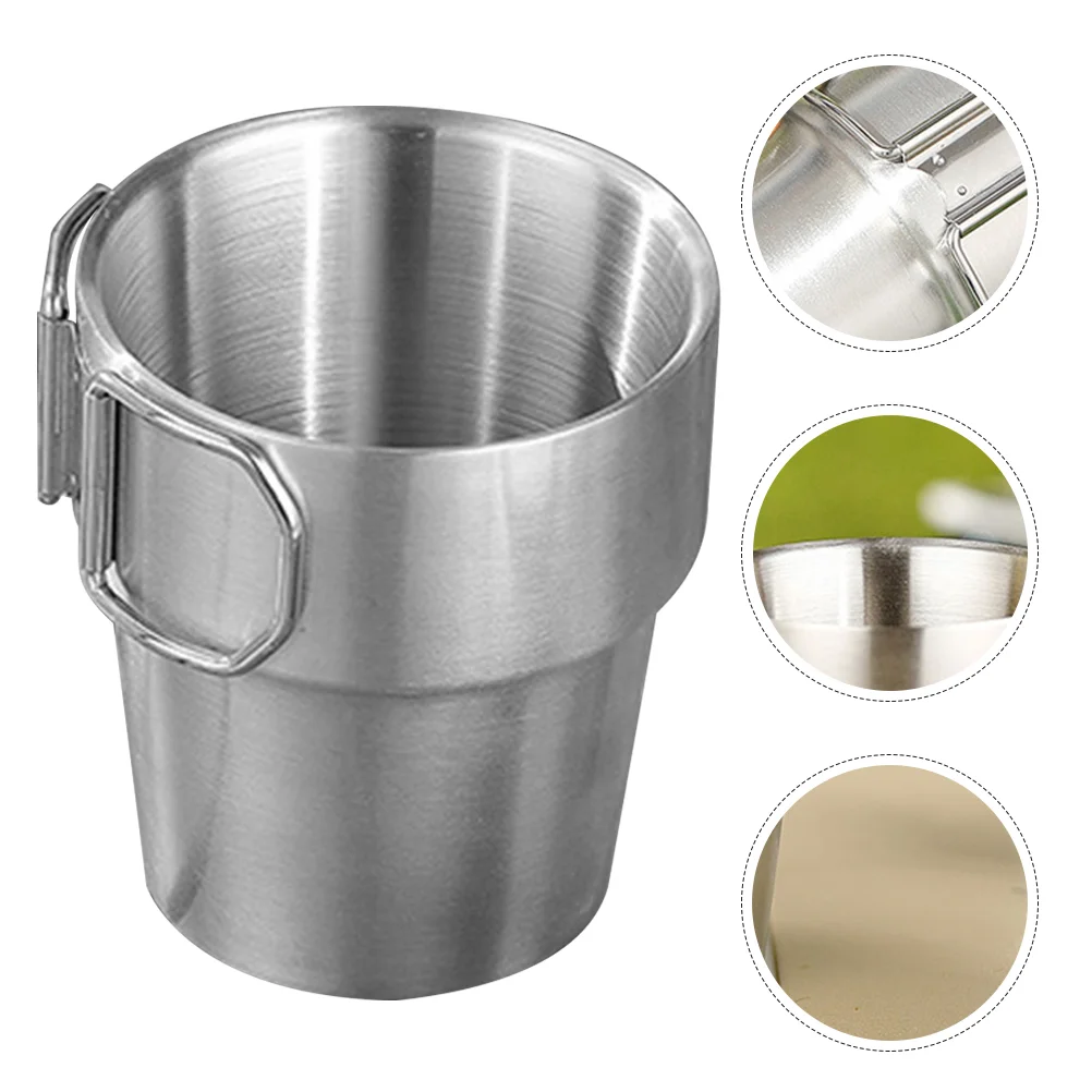 

Stainless Steel Mug Cold Drink Cup Folding Handle Cup for Outdoor Camping