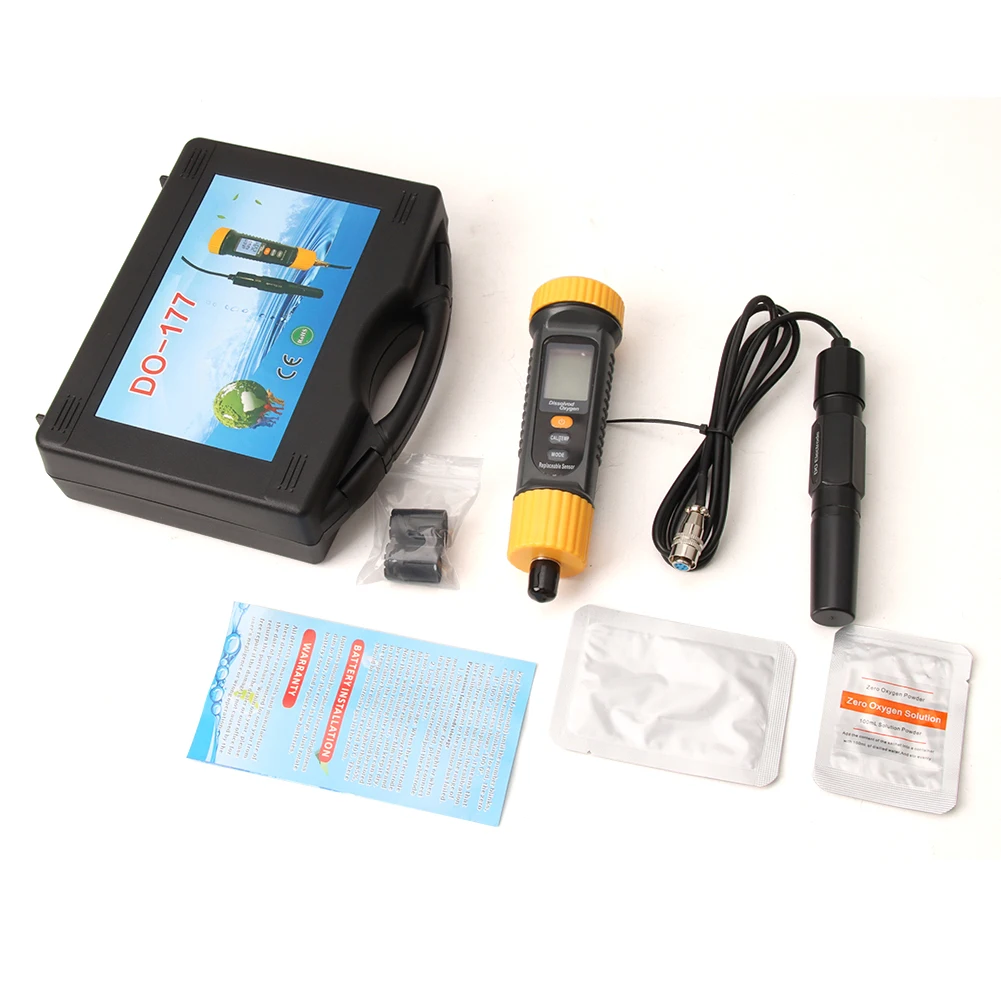 Portable Dissolved Oxygen Meter DO Tester with Replaceable Probe ATC 0-20mg/L Wa