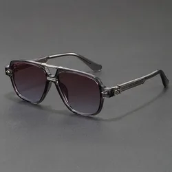 Men's Retro Aviator Sunglasses with Double Bridge - UV Protection Classic Square Shades (Grey)