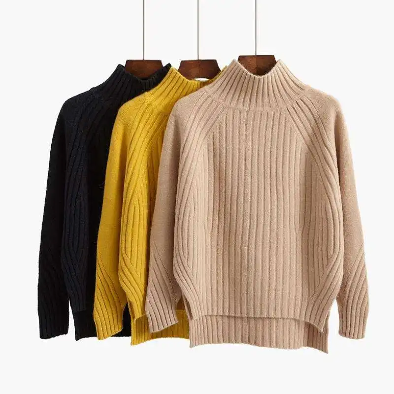 

Women Solid Mock Neck Casual Sweater Pullover Short Autumn Winter Jersey Female Knitted Bottoming Fashion Tops Sueters De Mujer