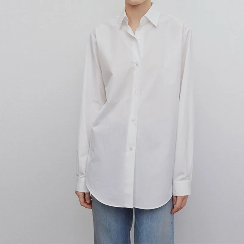 

Женская свободная рубашка из чистого хлопка, белая Повседневная рубашка с длинным рукавом, не мнется, весна-лето