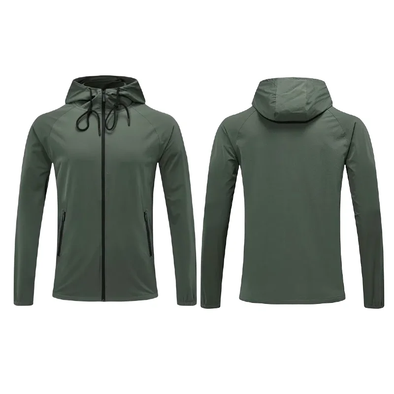 Spring Hooded Sports Jacket Solid Color Casual Hoodie Outdoor Running Fitness Wear
