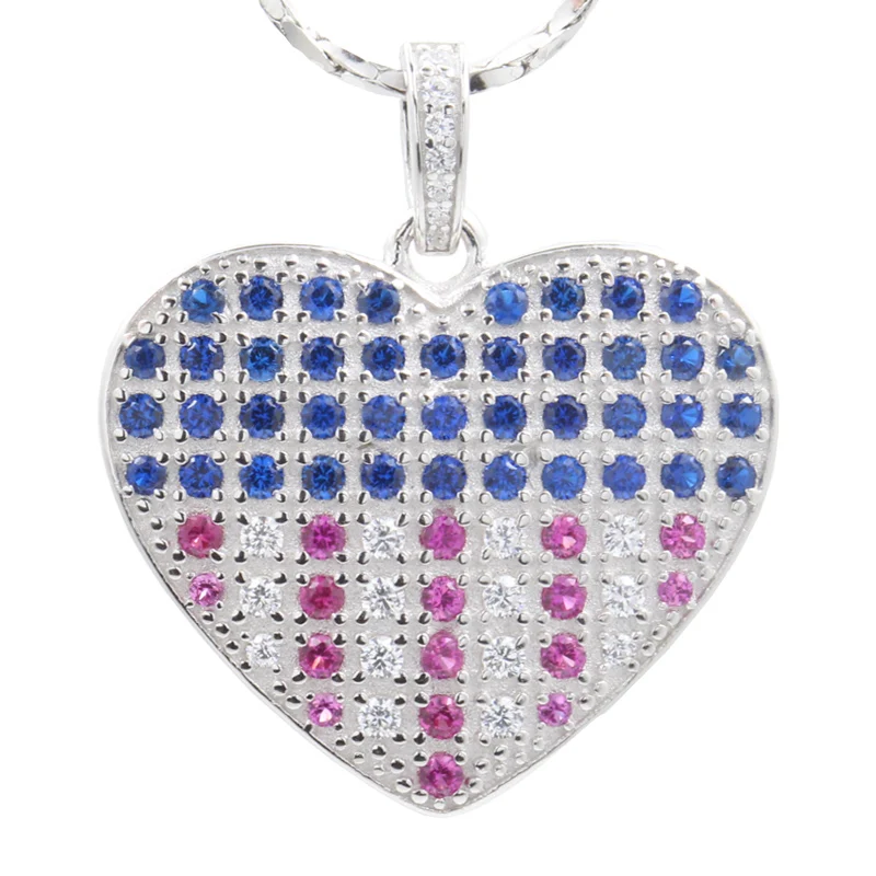 

Heart-shaped 925 Sterling Silver Charm American Flag Necklace Pendant
