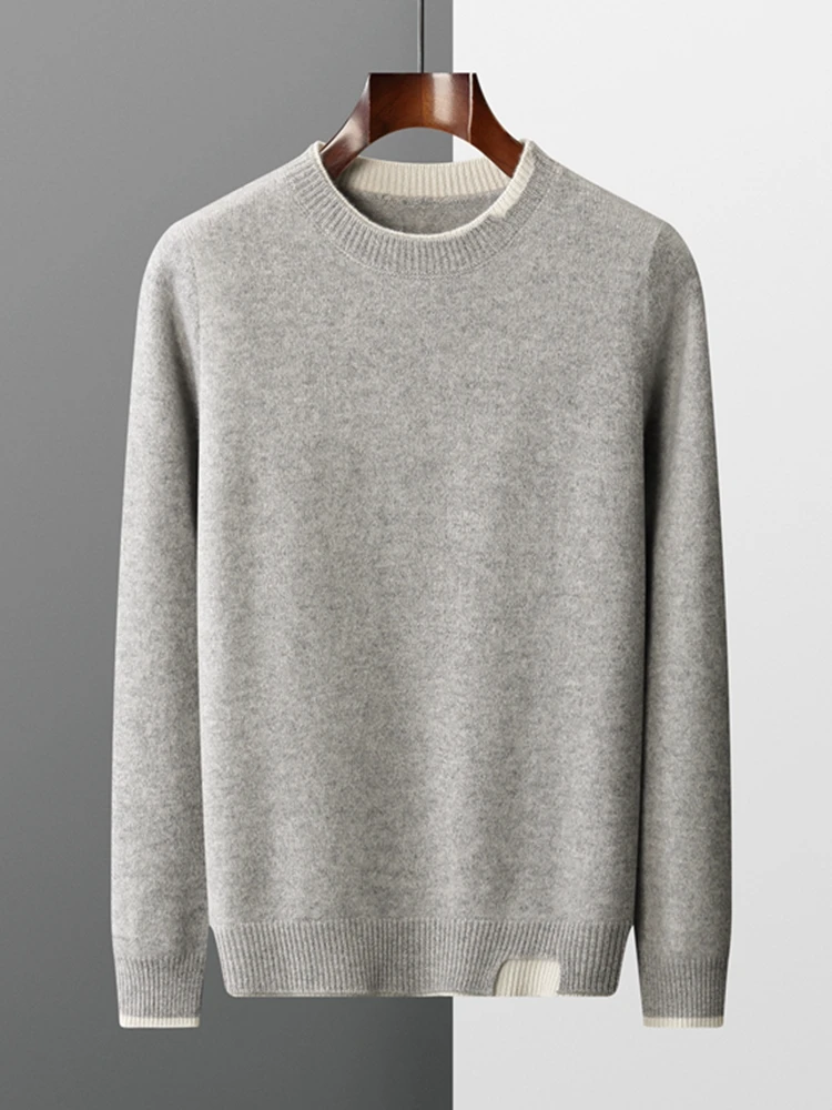 CHICUU Men Thick Cashmere Sweater Autumn Winter O-neck Pullover 100% Merino Wool Knitwear Basic Smart Casual Clothing Tops 3