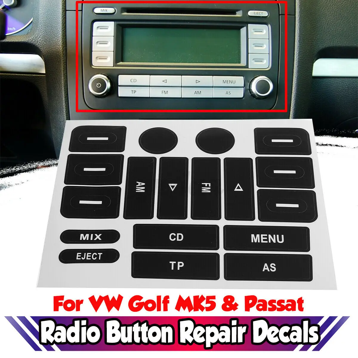 

For Golf MK5 For Passat 1 Set/kit Matte Black Radio Knobs Repair Stickers Worn Button Car Accessories