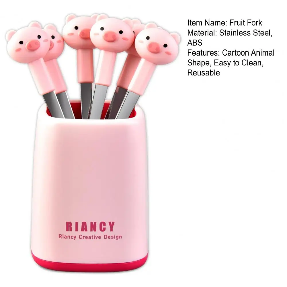 1 Set Stainless Steel Fruit Fork With Storage Box Cartoon Shape Animal World Theme Kids Dessert Kids Toothpick For Dining Room