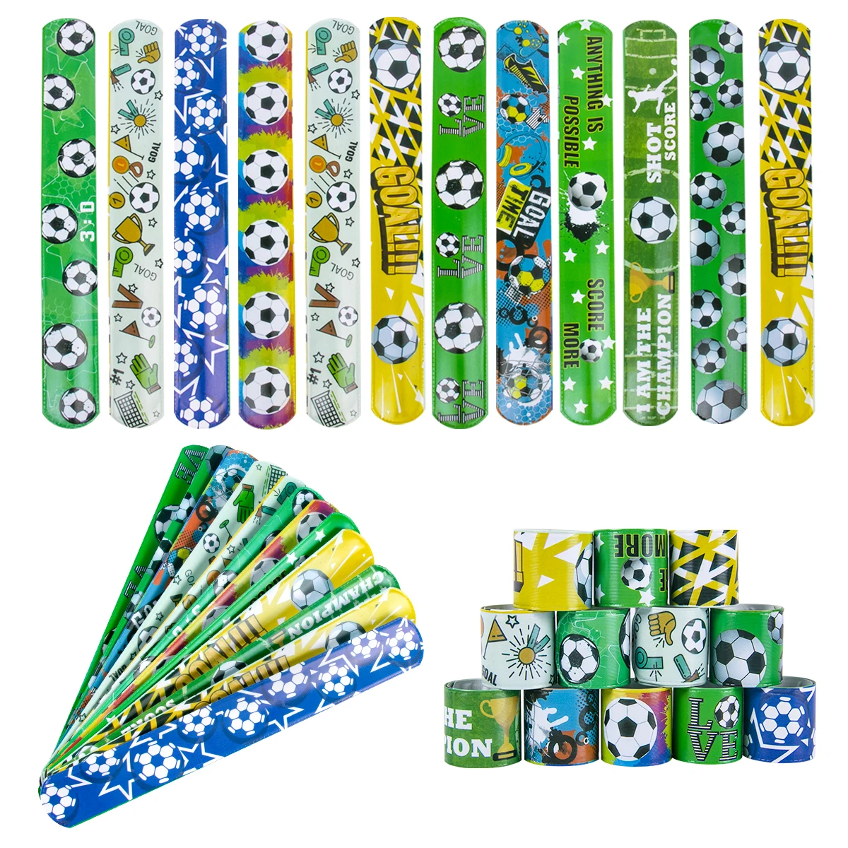 

12pcs Soccer Clap Circle Football Theme Party Slap Bracelets Kids Boys Sport Soccer Birthday Party Toys Baby Shower Gifts Favors