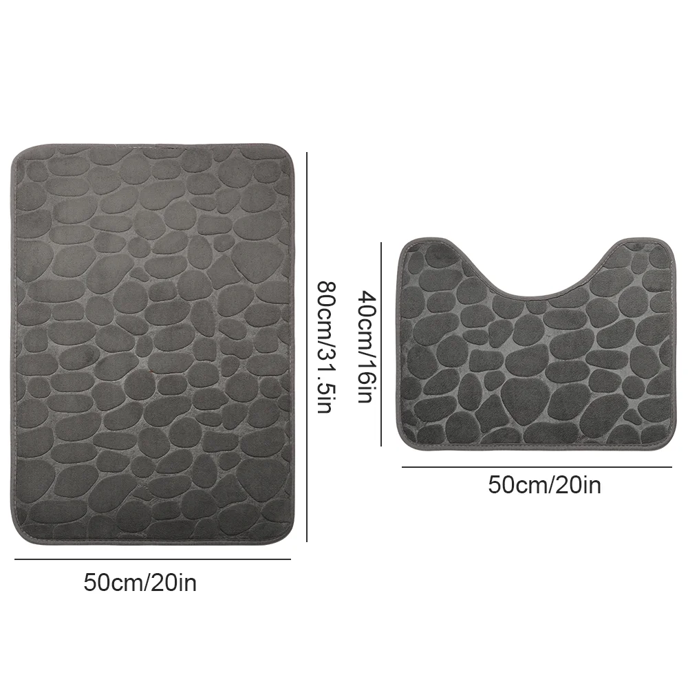 Bathroom Mat Set, Pebble Embossed Decorative Bathtub Mat, Comfortable Quick Dry U-Shaped Toilet Mat, Quick-Dry Non-Slip Mat