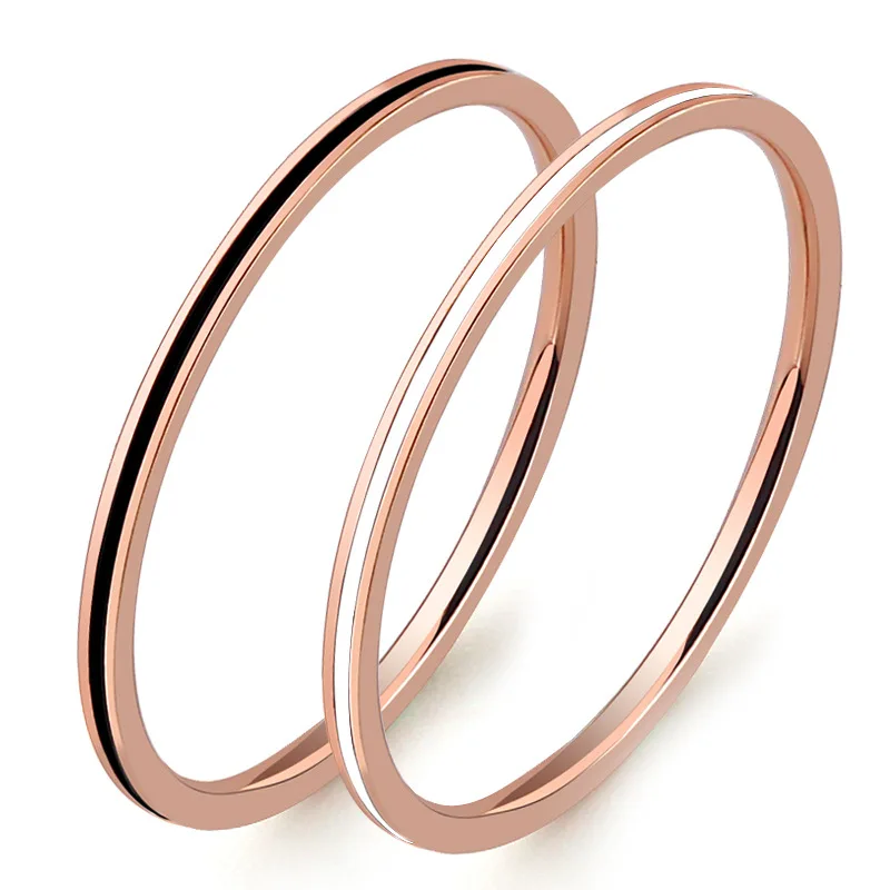 Titanium Steel Rose Gold Color 1mm Thin Ring For Women Tail Knuckle Finger Ring Enamel Fashion Jewelry Love Ring Size 5-13