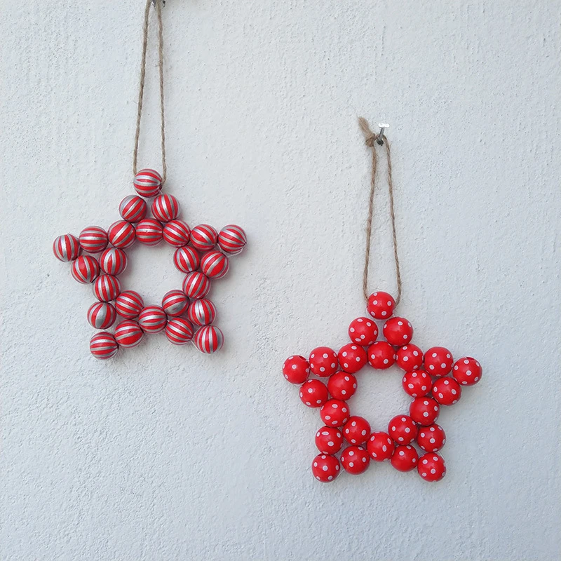 

Christmas Plaid Wood Beads Ornament Garland Star Shaped Xmas Tree Pendant Wall Door Home New Year Party Decorations Farmhouse