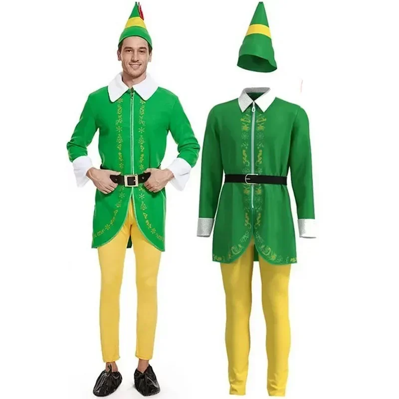 Mens Child Boys Christmas Buddy Elf Movie Costume All In One Xmas Santa Match Outfit For Adult Kids Coat Pants Hat Belt shoes