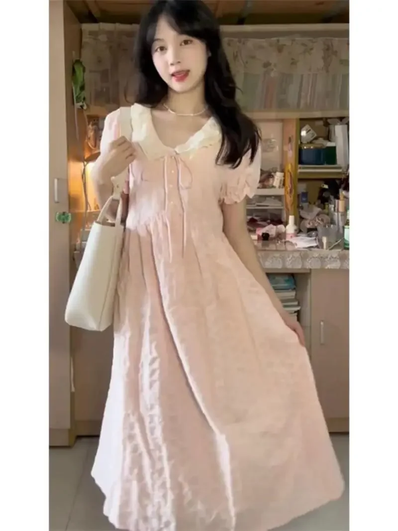 

Pink Dress Embroidery Exquisite Chic Fashion Loose Long Summer Sweetheart Style Dress Mori Girl Sense Women's Dress 2024