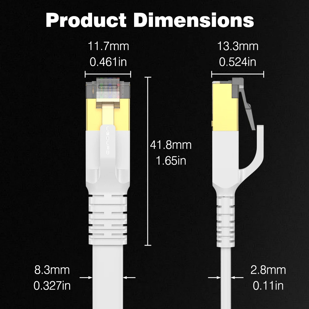 새로운 화이트 cat8 이더넷 케이블 40Gbps Cat 8 플랫 RJ45 차폐 네트워크 LAN 카테고리 8 케이블 순수 구리 고속 인터넷 케이블
