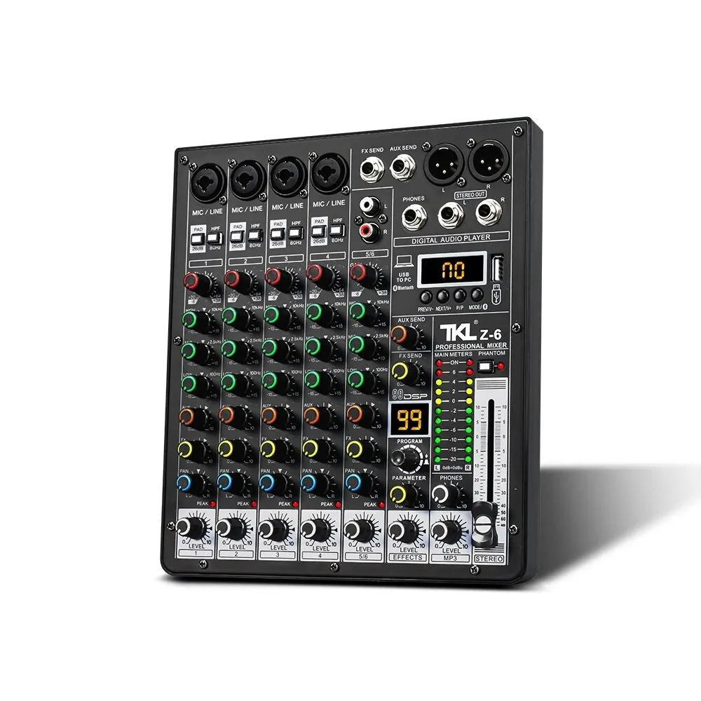 Audio Mixer Audio Interface TKL Z-6 Professional 6channel Mixing Console Balance 99DSP Bluetooth USB Interface Stage Family Party