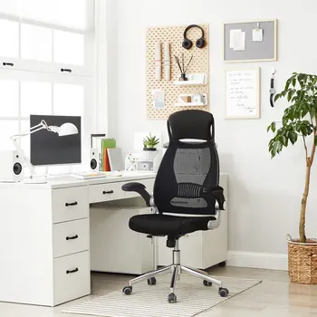 SONGMICS Office Chair High Back, Mesh Office Chair, Swivel Desk Chair, Flip up Armrests