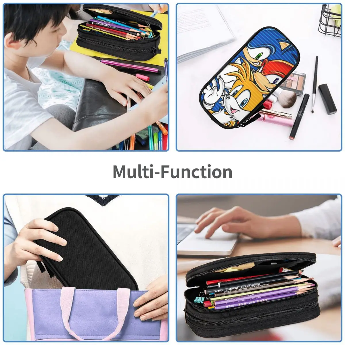 Classic S-Sonices Pencil Case Pencilcases H-Hedgehogs Pen Holder Kids Large Storage Bag Students School Zipper Stationery 5