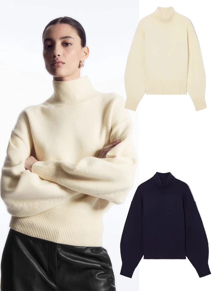 

CS Women's Pullover Standard Fit High Neck Waist Bat Sleeve Knitted Sweater 2023 Winter New Product