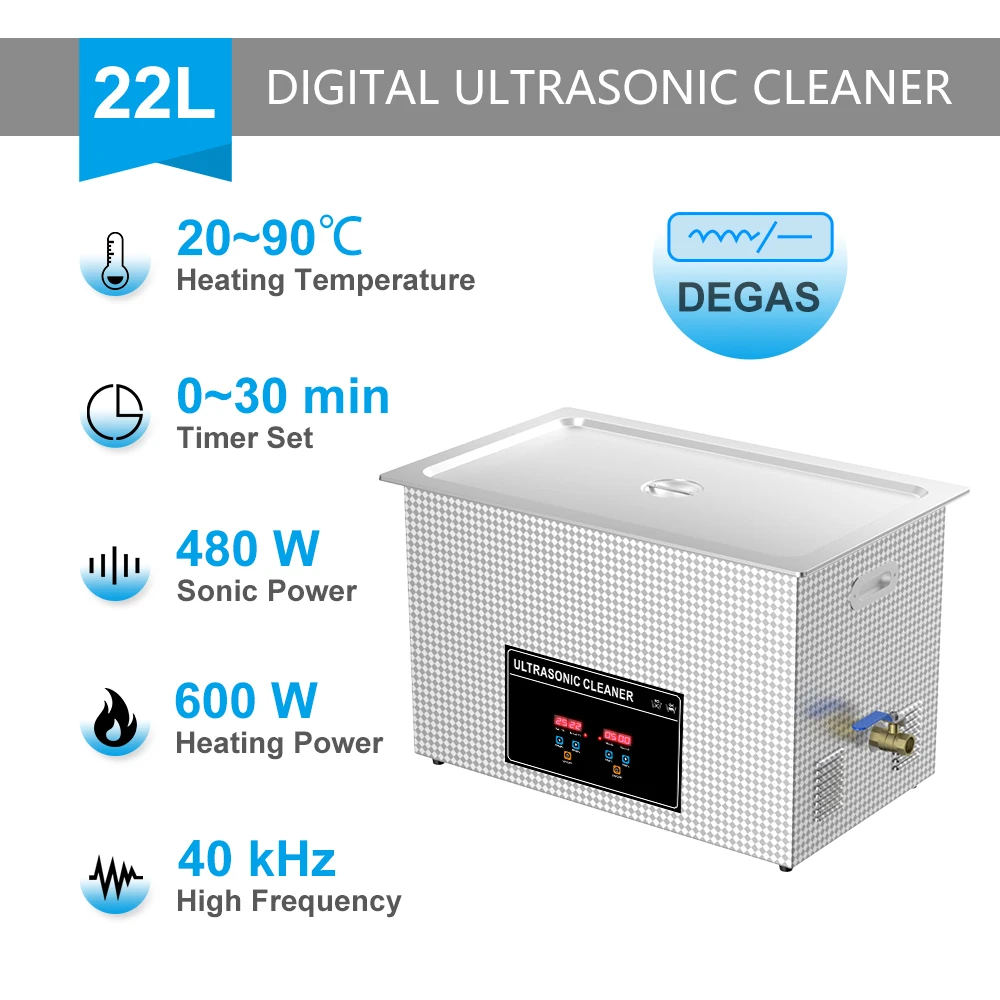 thumbnail image 1 of Baño ultrasónico digital de 2 l, 3 l, 4 l, 6 l, 10 l, 15 l, 22 l, 30 l, calentador de 600 W, temporizador, cesta de limpieza, limpiador ultrasónico, herramienta de limpieza, 1 of 5
