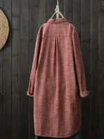 Plus Size Women Blouse Shirts 2025 New Korean Style Loose Plaid Autumn Clothes Casual Retro Stripes Single Breasted Long Sleeves - Image 3