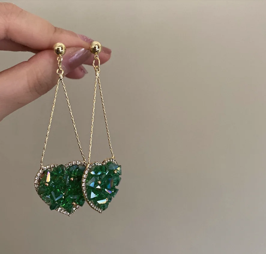 2022 new trend S925 silver needle copper green heart crystal alloy Earrings for women Fashion Jewelry