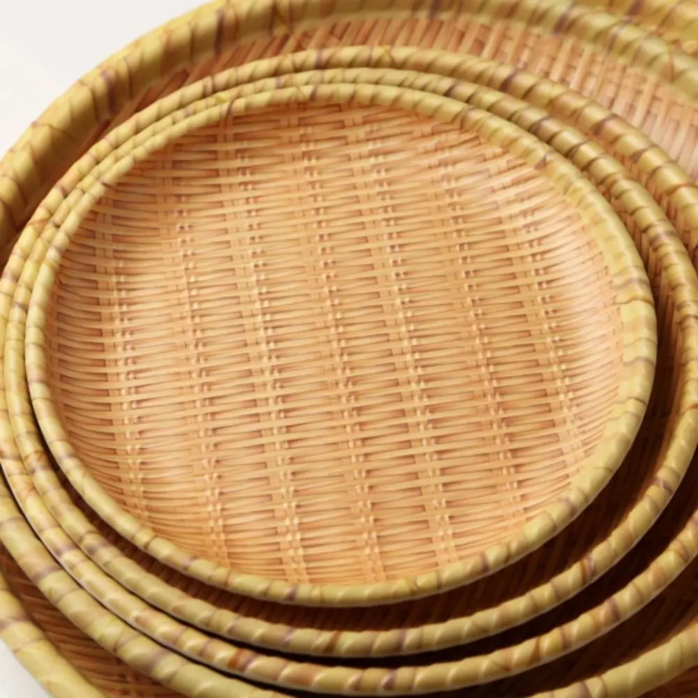 Rattan Round Biodegradable Bamboo Fiber Plate 25Cm