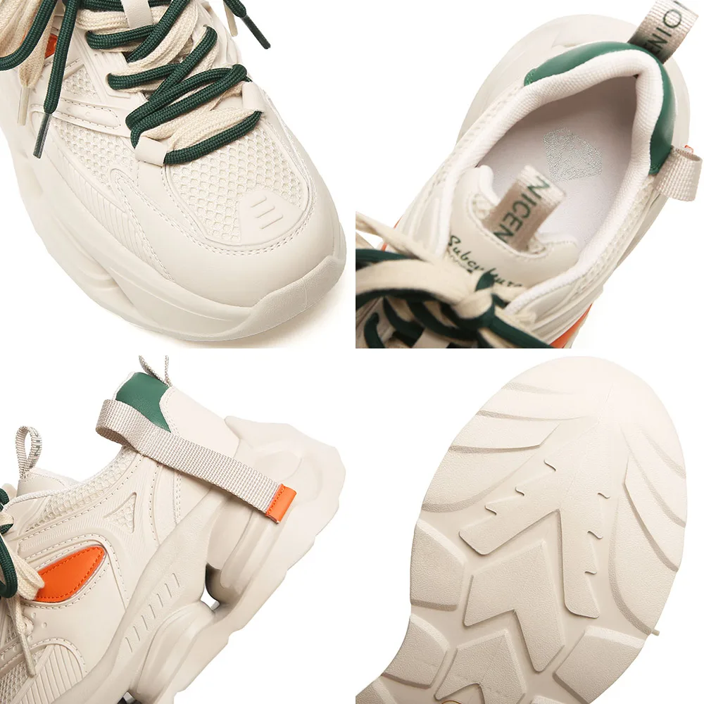 SOMILISS Women Platform Chunky Sneakers Genuine Leather Breathable Mesh Patchwork Comfortable Ladies Fashion Casual Shoes