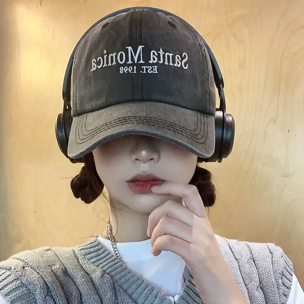 Vintage Letter Embroidered Baseball Cap Face Smaller Sun Protection Peaked Hat Sports Outdoor baseball cap,sun hat