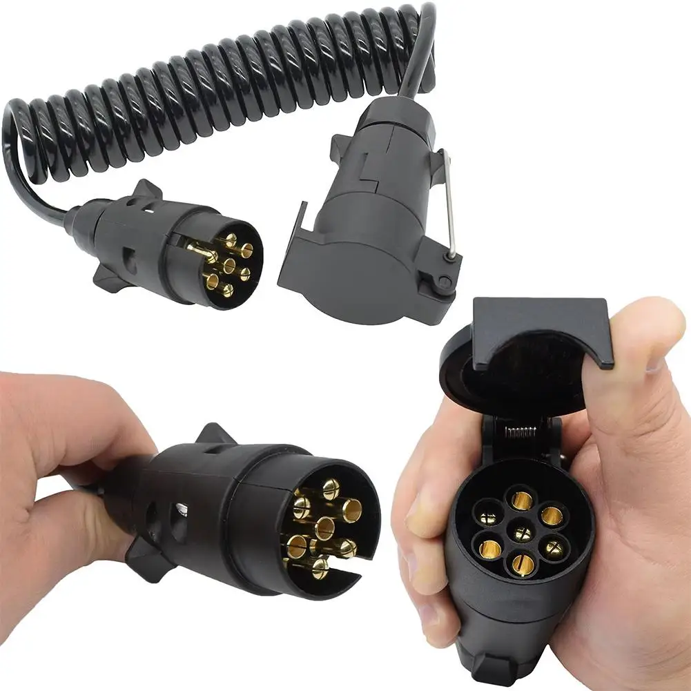 7Pin Adapter Cable Trailer Plug Extension Spring Cord for Car RV Trailer Adapter Wiring C7R2,trailer plug adapter,trailer plug,towing adapter,towing adaptor,trailer extension cable