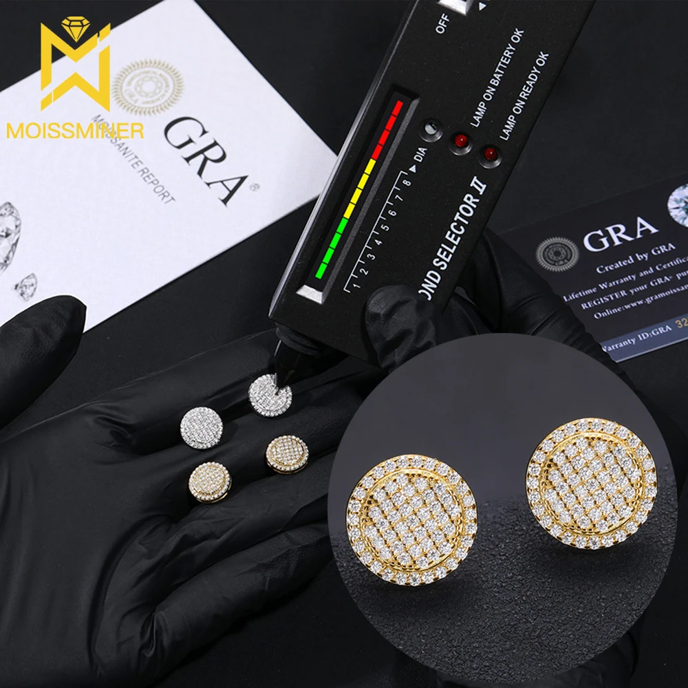Round Moissanite Earrings for Women S925 Silver Real Diamonds Ear Studs Men Earrings Jewelry Pass Tester Free Shipping