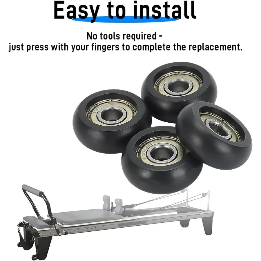 Replacement Roller Wheels For Aero Pilates Reformer Set of 4, Easy to Install, Smooth & Quiet Glide,Black
