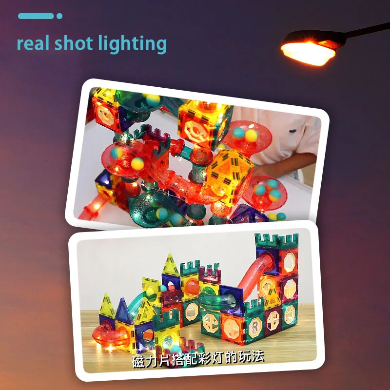 LED Magnetic Blocks Track Building Brick Bead Ball Children Toys Construction Competition Running Pipeline magnetic building blocks,magnetic assembly toy