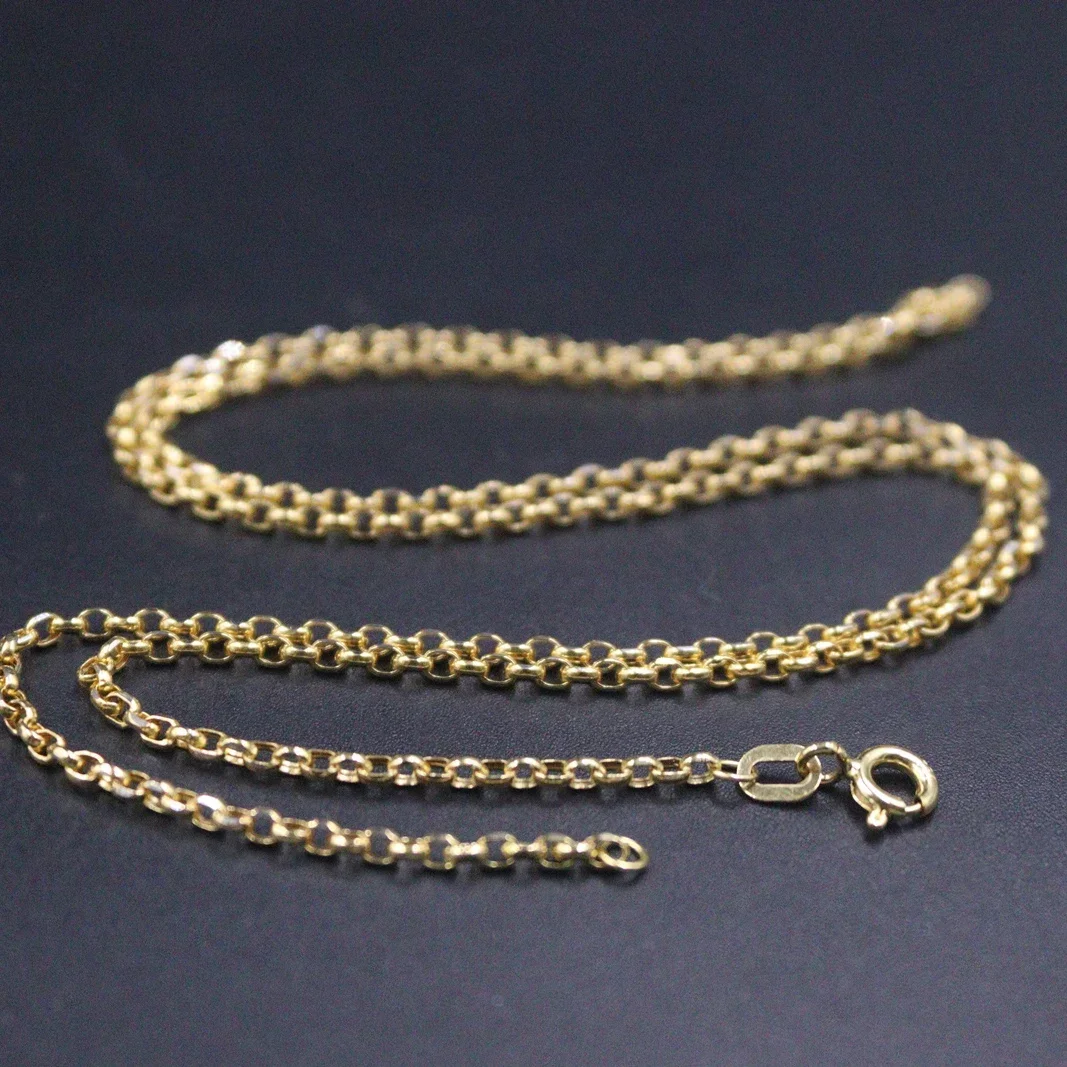 

Real 18K Yellow Necklace For Women 2mm Rolo Link Cable Chain 50cm Length Stamp Au750 20inchL