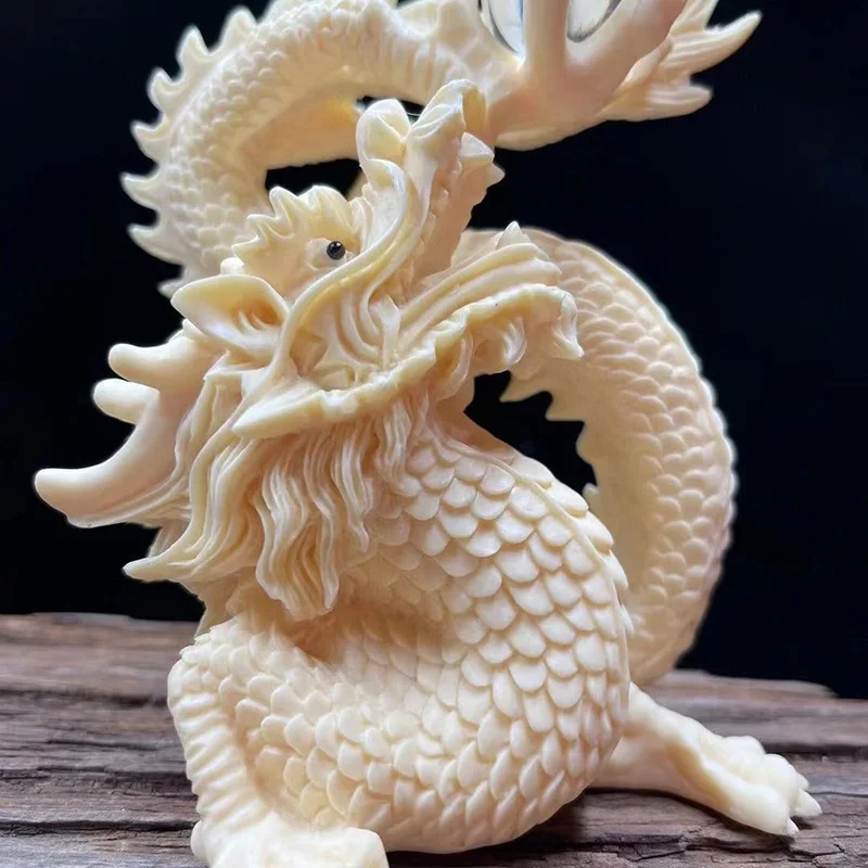 Feng Shui White Dragon Statue， Dragon with Bead Sculpture，Home Living Room, Office   Decoration  Best Gift in Year of the Dragon