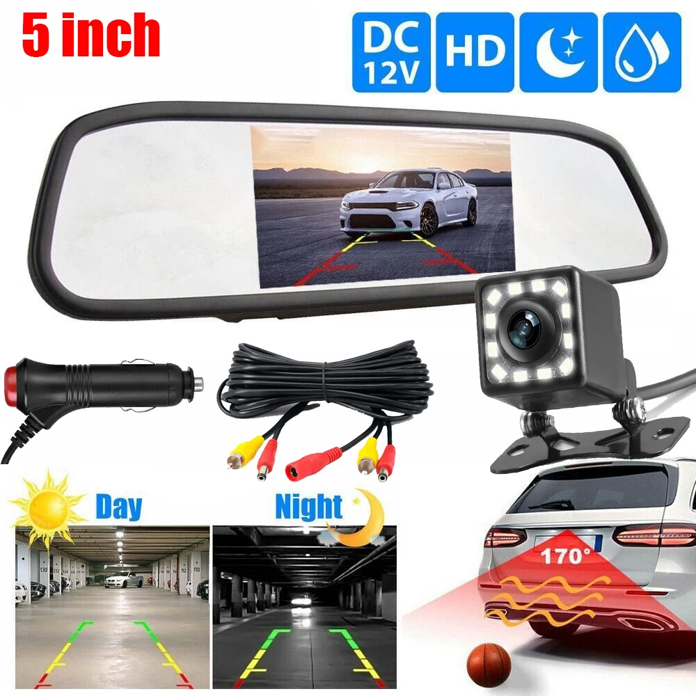 

5 inch LCD Rear View Mirror Monitor Reversing Backup Camera Kit for Car MPV RV SUV Parking Easy Installation