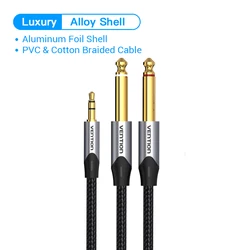 Premium Dual 6.5mm TRS to 3.5mm Audio Cable for Mixers and Amplifiers (Braid Cable)