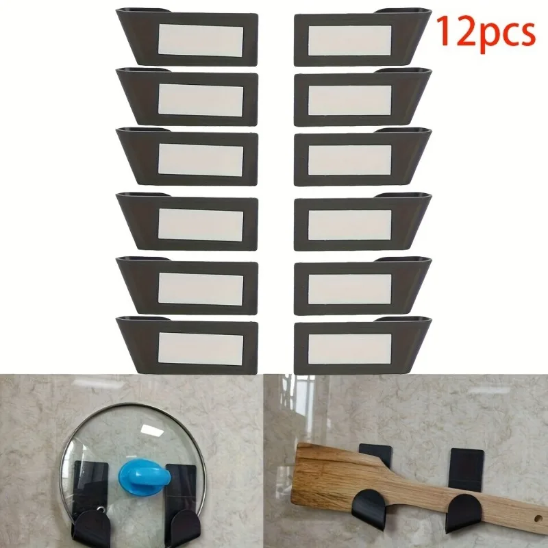 Pot Lid Holder Self Adhesive Wall-Mounted Hanging Holder Cabinet Door Hook Pan Pot Lid Organizer 12PCS Kitchen Storage Rack