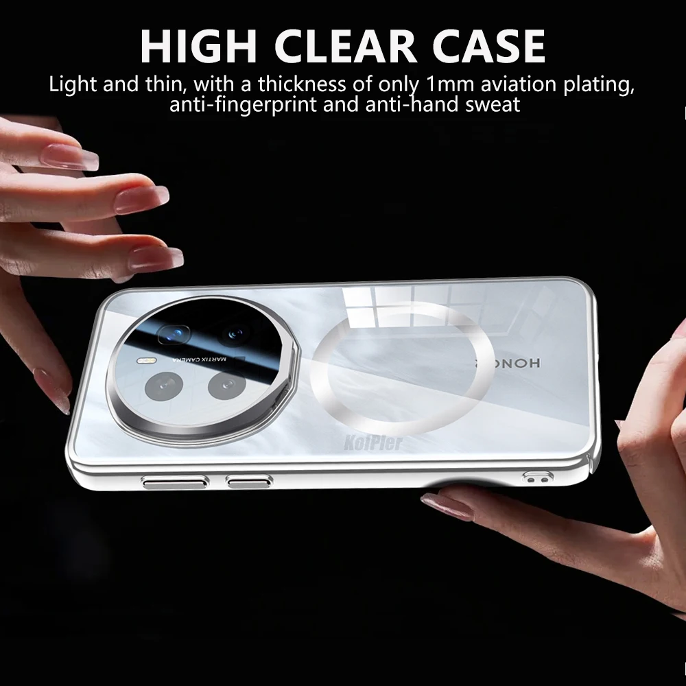 Luxury Plating Clear Case with Magnetic Alloy Lens Holder and Hard Back Cover
