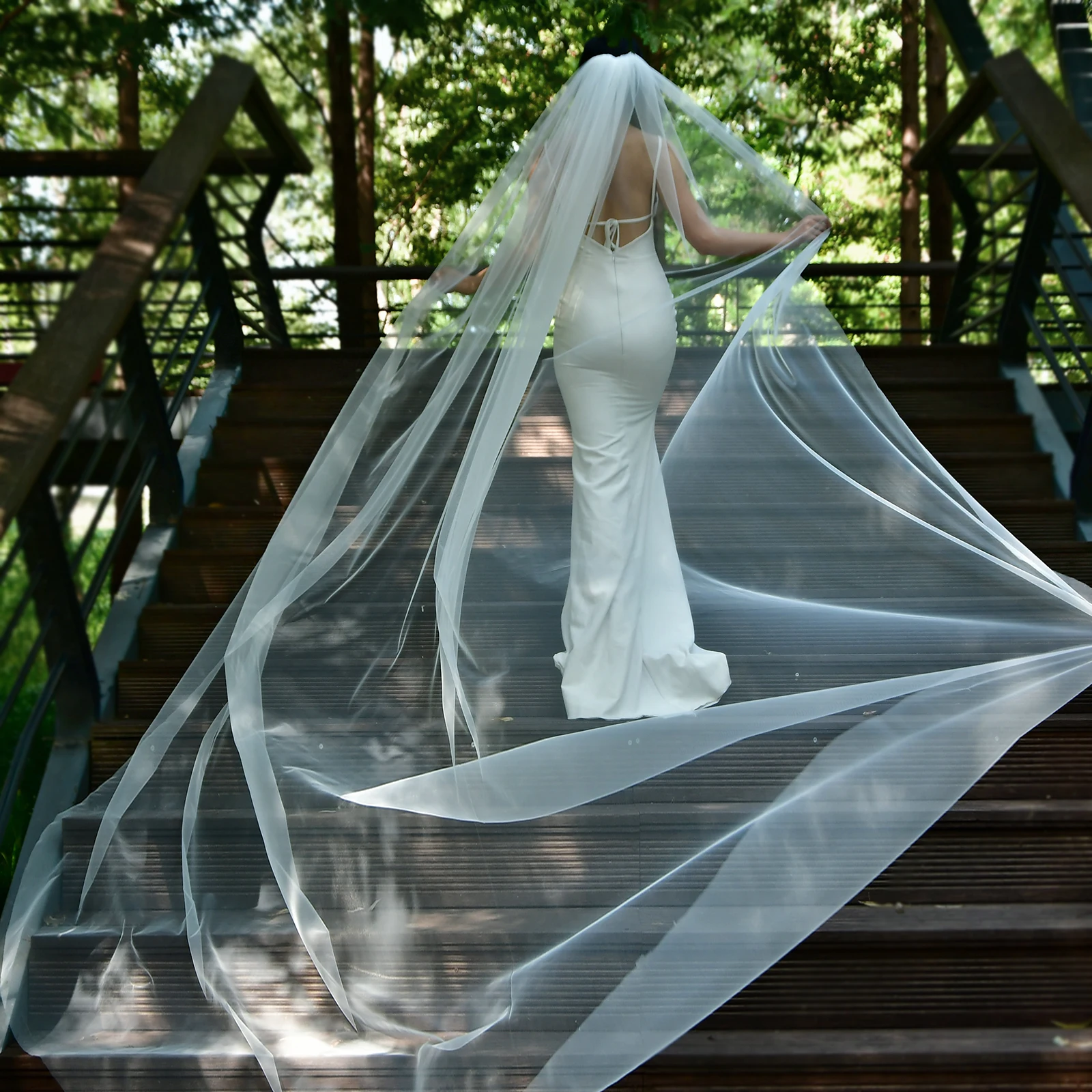 M92 Long Wedding Veil with Comb Plain Cathedral Bridal Veils 1 Tier Cut Edge Sheer Soft Tulle120in Wide Wedding Accessories