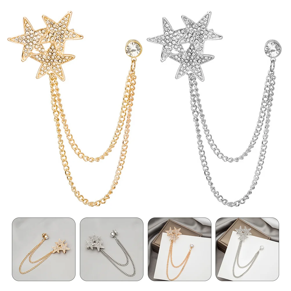 

2pcs Fashion Star Brooch Pin Chain Lapel Pin Suit Shirt Collar Jewelry for Women