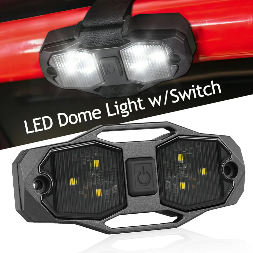 White Roll Bar Mount Led Dome Light Rock W/Switch Per Polaris Rzr Utv 4Wd Car Escavatore Pickup Wagon Utb Cab Atv Suv Bus
