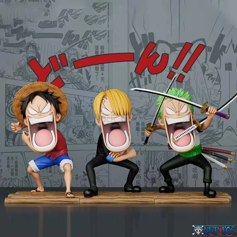 thumbnail image 1 of Figura de One Piece de 10 cm, figura de Luffy, Sanji, Roronoa Zoro, figuras de acción, versión Q, estatua, The Hungry Trio, modelo de PVC, juguetes, muñecos, regalos, 1 of 5