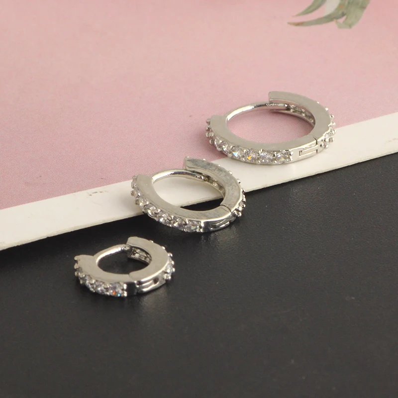 Small Hoop Earrings Cubic Zirconia Huggie Hoop Earrings White Gold Plated Cartilage Piercing Earrings Ear Cuff Tiny Hoop Earring