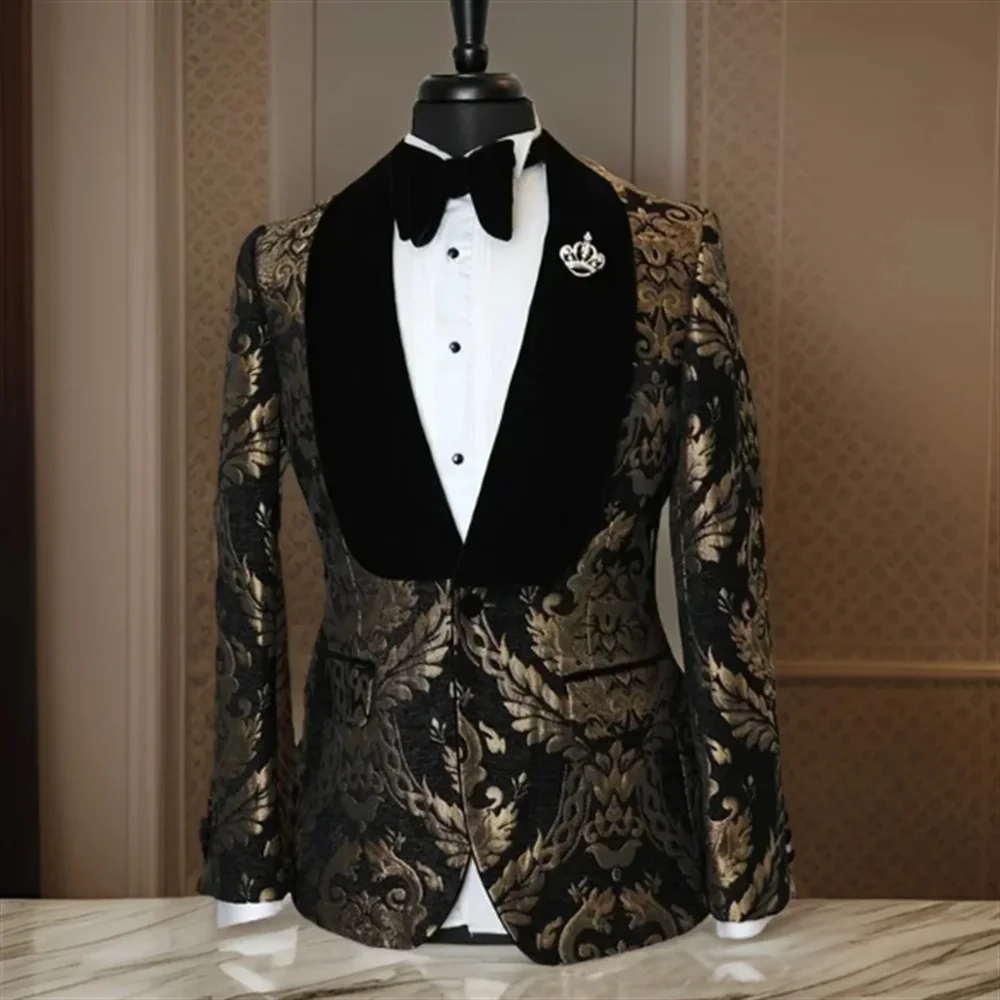 Floral Shawl Neck Men's Dress Suit Wedding Banquet Bridegroom Best Man Dress Suit Performance Suit Tuxedo Suit